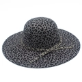 Elegant wide brim wool fedora hat with classic grey and black leopard print pattern - One Size / Gray