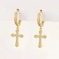 Orecchini a cerchio con croce dorata di lusso con cristalli di zirconia cubica - D-Croce