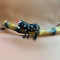 Christmas donkey brooch with red hat and colorful rhinestones in golden finish - Christmas Donkey - Brooch