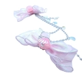 Pink iridescent bow hair clips with shell pendants and pearl chains for girls - Pink Hair Clips And Forehead Chain Combination