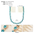 Golden bridal hair chain with blue rhinestones and crystal detail, 26.5cm length - Gold + Lake Blue Rhinestone