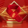 Red festive knitted pet scarf with yellow Jinbao tag for cats and dogs New Year outfit - Fortune