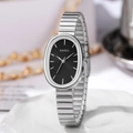 Elegant NAIDU silver steel bracelet watch with oval black dial for women's fashion - Silver Band Silver Case Black Dial