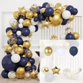 89-piece navy blue and gold balloon arch kit with metallic stars and latex balloons - Navy Blue Gold Sequins Pentagram Style (Set 007)