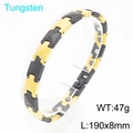 Men's magnetic therapy tungsten steel bracelet in black and gold finish, 190mm length - Gold Black
