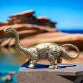 Dettaglio macro di una statuetta di brachiosauro in bronzo vintage con trame realistiche - Diplodoco