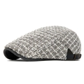 Grey mixed wool knitted beret hat with adjustable leather strap and bronze metal buckle - Adjustable / Light Gray