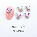 Detailed close-up of 9.5x9mm alloy butterfly nail art charms with crystal rhinestones - AB Aurora Gold Base Style (MZH-9774)