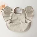 Waterproof baby bib with black polka dots and wing-like ruffles in light beige tone - Wings - Gray Polka Dots / One Size
