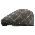 Brown and orange checkered wool flat cap with adjustable strap for men - Adjustable / Yellow Check