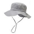 Detail of gray kids sun hat showing reinforced stitching and adjustable windproof rope - M (52-54cm) / Gray