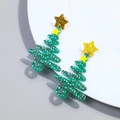 Christmas tree acrylic drop earrings with green glitter and golden star for holiday parties - Style 10 - Colorful Sequin Green Acrylic Tree
