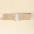 Elastic wide belt for women featuring beige textured fabric and silver metal buckle - 5cm Wide / Pearlescent Rice Gold