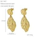 Vintage irregular hammered gold leaf earrings made of durable 18K gold-plated stainless steel - Irregular Geometric Style (ZE1407G)
