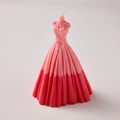 Pink and red gradient wedding dress candle with delicate lace texture and pleats - Red-Pink Gradient [Red Orange]