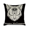 Halloween pillow cover featuring a retro three-eyed cat illustration and Happy Halloween text - Halloween Three-Eyed Cat