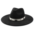 Zwarte fedora hoed met witte riem en vintage zilveren concho's in western stijl - M(56-59CM) / Zwart