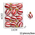 Set of 12 red and white striped Christmas ball ornaments with glitter finish, 4cm diameter - Red and White Spiral (Small)