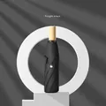 Parapluie pliant Knight Black avec poignée en bois pour la pluie et le soleil - Noir Chevalier