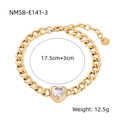 18K gold plated stainless steel curb chain bracelet with heart-shaped colorful zircon - 17.5cm+3cm Extension Chain / Gold White Zirconia