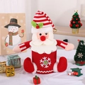 Pot à bonbons Père Noël en peluche avec bonnet en tricot rouge et bouton flocon de neige - Bonhomme de Neige