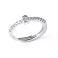 Silver letter R adjustable ring with sparkling crystal inlay on white background - Letter R