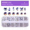 Blue Moonlight mixed nail art rhinestones in a 12-slot storage box for manicures - Blue Moonlight (ZSHZ-213)