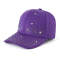 Deep purple women's baseball cap with rhinestones and star metallic studs on white background - Deep purple