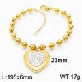 Gold beaded bracelet with crystal heart pendant and adjustable lobster clasp closure - Gold Heart Bead Bracelet (KB167277-Z)