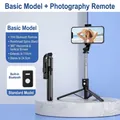 Foldable black Bluetooth selfie stick with tripod and 110cm extendable telescopic pole - Black Extended 1.1m Without Light (B11)