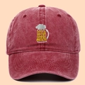 Washed burgundy cotton baseball cap with Save Water Drink Beer embroidery - Adjustable / Burgundy