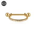 Golden G23 titanium barbell with zircon and opal stud, professionally polished finish - 1.2x12x3x3mm / 10mm Gold with White Zircon