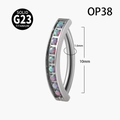 G23 titanium curved belly ring with iridescent blue and pink opal stones in a 14G gauge - 1.6x10mm / Steel + OP38 Opal