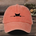 Gorra de malla naranja vintage con bordado de gato negro y cuerda de ajuste cómoda - Talla única / Naranja