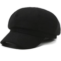 Detailed close-up of a classic black baker boy hat showing premium wool texture and seams - One Size 58cm / Black Woolen Octagonal Hat