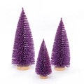 Set of three purple frosted miniature Christmas trees with sturdy wooden bases - Purple