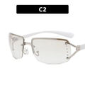 Y2K rimless sunglasses with silver metal frame and white legs, featuring five side crystals - White Frame Silver Mirror