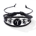 Classic black leather braided bracelet with silver beads and letter Y round pendant - Letter-Y