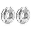 Silberne strukturierte Creolen aus Edelstahl mit markantem gedrehtem Design - Spiraltextur Silber (MS-005)