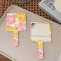 Handheld vanity mirror with oil painting flower pattern and vintage square handle - 05 Rich Flowers