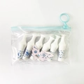 Mini pill highlighters set of 6 with blue floral patterns in a clear zipper pouch - Blue and White Porcelain
