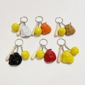 Close-up of 6-color baseball keychain set with mini leather glove and wooden bat - 2CM Mixed Light Yellow Balls