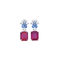 Pendientes de plata S925 con gema roja de talla esmeralda y cristales de colores - Plata 925 / Rojo Rubí