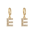 Minimalist 18K gold plated stainless steel letter E hoop earrings with zircon - Letter E