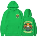Bright green Alligator Alcatraz hoodie with vintage graphic prints on front and back - Fruit Green