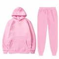 Pink minimalist hoodie and joggers tracksuit set in high-quality knitted fabric - Pink