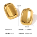 Macro view of gold 18K PVD plated stainless steel geometric earrings with size specs - Gold Rounded Rectangle