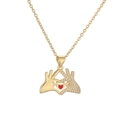 Gold plated heart necklace with MOM pendant and red zircon, professional white background - Hands Heart Red Heart MOM