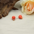 Vibrant red pomegranate resin stud earrings with yellow accents on a natural background - Whole Pomegranate Earrings Pair
