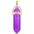 Purple hexagonal crystal column pendant with gold plating on a clean white background - Purple Jade / Gold Cap Hexagonal Pendant